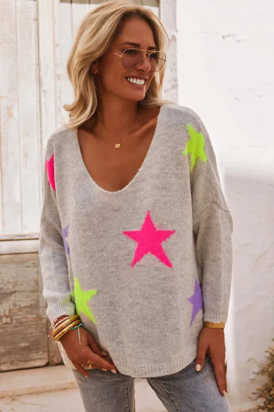 Chic Women's Gray Knit Pullover Sweater - Cozy Casual Style for Fall and Winter Comfort and Versatility