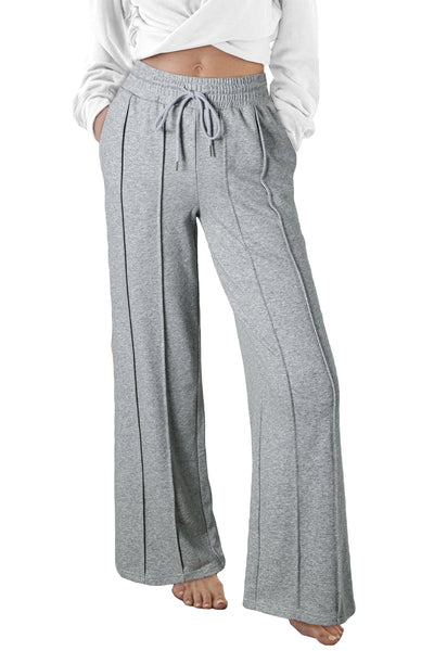 Women's Wide Leg High-Waist Seamed Sweatpants in Heather Gray