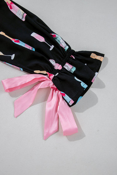 Women's Viscose Champagne and Ring Print Pajama Set with Silk Bows with practical styling and dependable silhouette control.