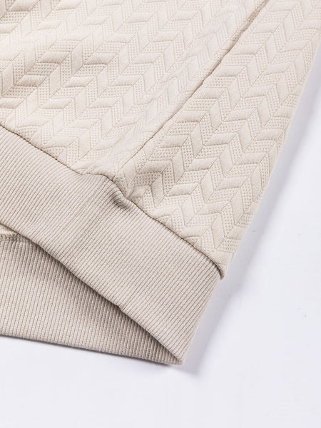 Cozy Beige Quilted Texture Pullover with Raglan Sleeves
