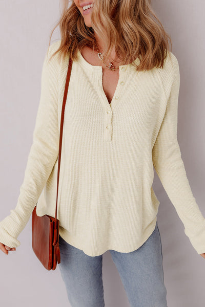 Soft Beige Textured Knit Long Sleeve Top for Women Cozy Casual Layering Essential for Every Season