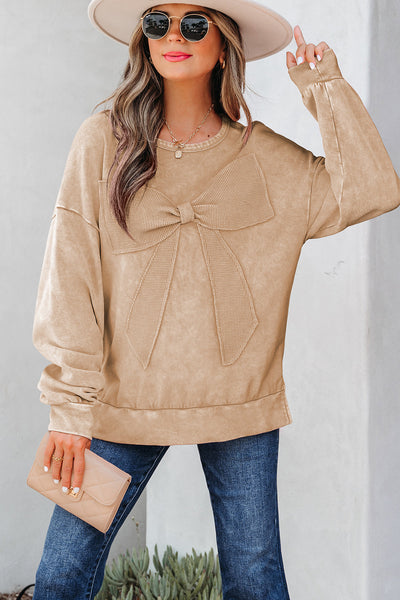 Cozy Women's Big Bow Pullover Sweatshirt - Stylish Loose Fit for Casual Outings and Everyday Comfort in Soft Fabric