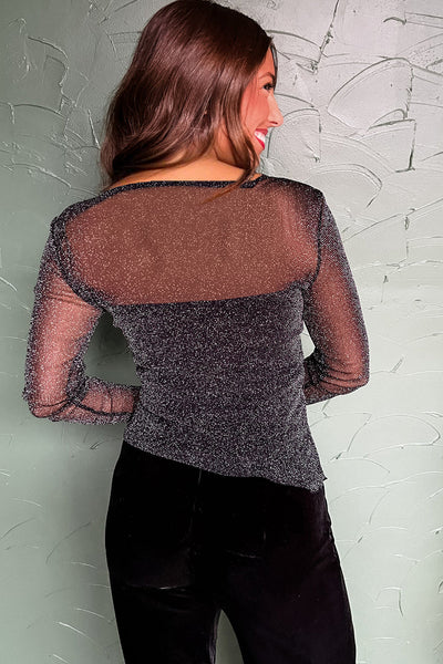 Trendy Women's Black Metallic Top - Sleek Fit for Night Out or Casual Style, Perfect for Fashion-Forward Looks