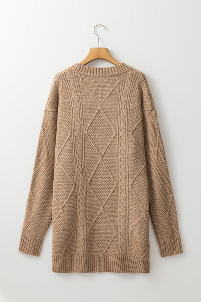 Chic Cream Sweater Dress for Women - Long Sleeve Knit Midi with Belted Waist for Cozy, Effortless Style