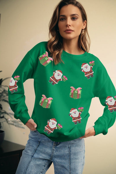 Women's Embellished Santa Graphic Festive Fleece Sweatshirt