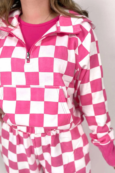 Cozy Women's Red Checkered Half Zip Hoodie - Stylish Casual Top for Everyday Comfort and Effortless Style