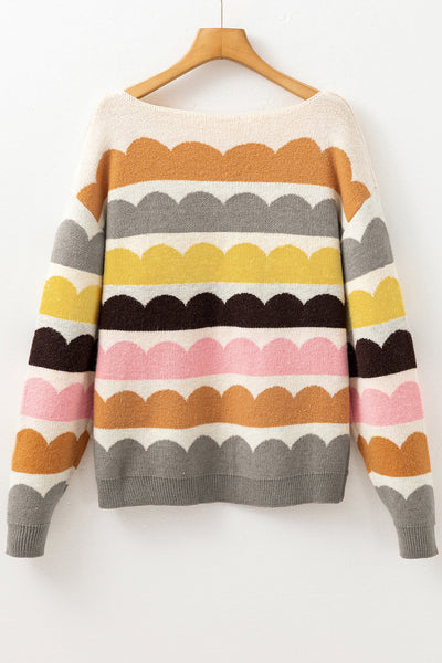 Trendy Women's Yellow Striped Balloon Sleeve Sweater - Cozy Drop Shoulder Design for Stylish Fall Fashion