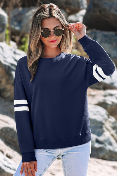 Cozy Women's Varsity Stripe Sweatshirt - Trendy Casual Style for Everyday Comfort in Soft Fabric
