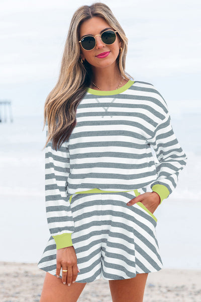 Women's Casual Summer Striped Two-Piece Cotton Shorts Set - Relaxed Fit, Stylish & Comfortable for Everyday Wear