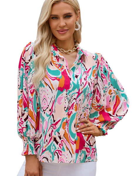 Casual Polo Printed Zipper Lapel Long Sleeve T-shirt