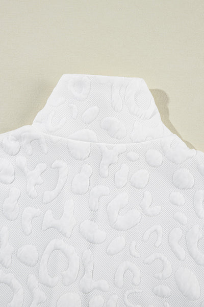 Women's White Leopard Jacquard Quarter Zip Tee and Shorts Set