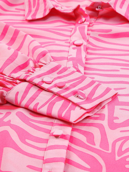 Pink Zebra Print Blouse with Lantern Sleeves