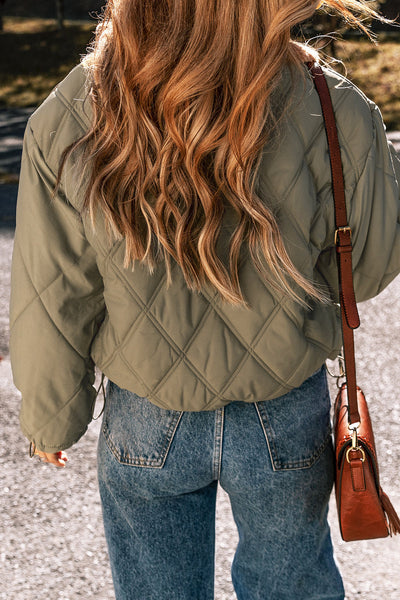 Women's Stylish Jungle Green Quilted Puffer Jacket with Cozy Teddy Collar and Functional Flap Pockets for Winter Wear