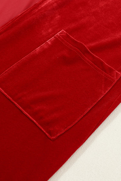 Fiery Crimson Velvet Open Front Long Duster with Pockets