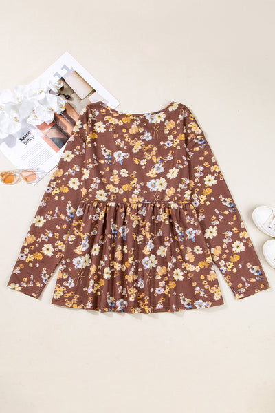 Women's Plus Size Floral Babydoll Blouse with V-Neck Tie