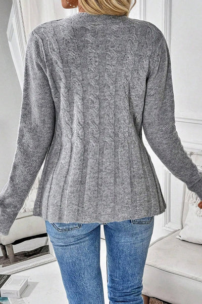 Cozy Women's High-Rise Cable Knit Cardigan Sweater in Soft Beige - Chic Layering Essential for Fall and Winter