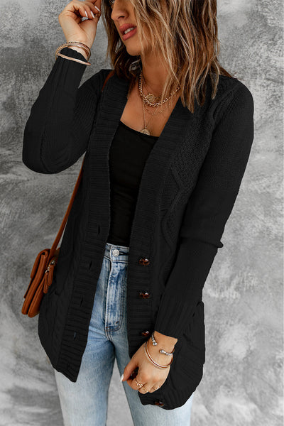 Stylish Black Cardigan for Women with Pockets and Button Closure - Versatile Layering Essential for Any Occasion