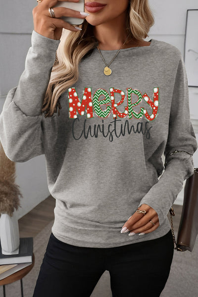 Women's Light Grey Merry Christmas Dolman Top with Extended Cuffs