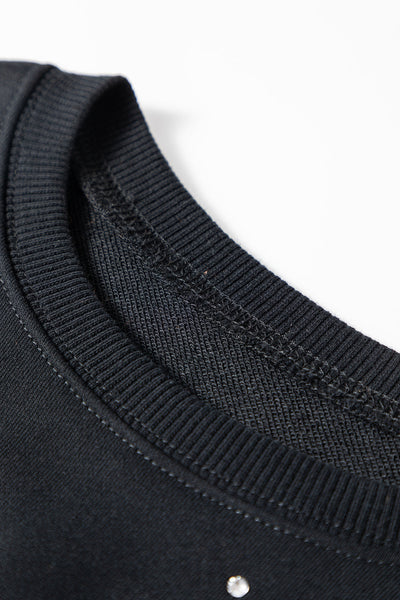 Chic Women's Black Rhinestone Pullover Sweatshirt - Sparkling Casual Style for Effortless Comfort and Trendy Looks