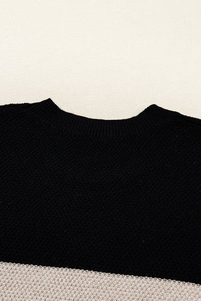 Cozy Parchment Color Block Sweater for Women with Striped Sleeves Effortless Casual Chic Knitwear for Any Occasion