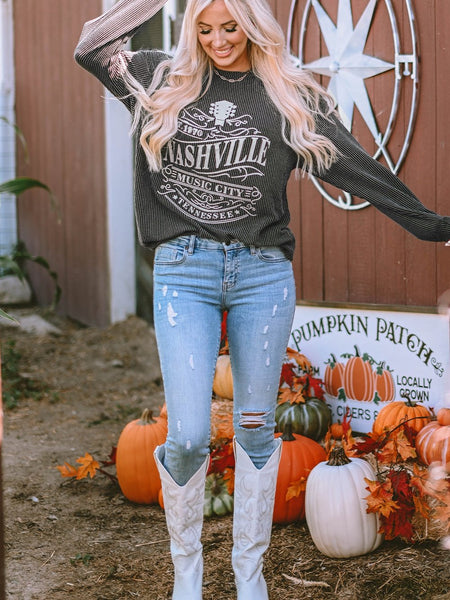 NASHVILLE MUSIC CITY Black Corded Graphic Pullover Sweatshirt