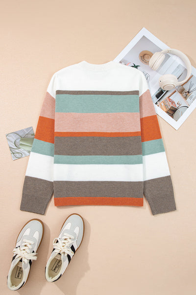 Women's Multi-Color Striped Drop Shoulder Knit Sweater