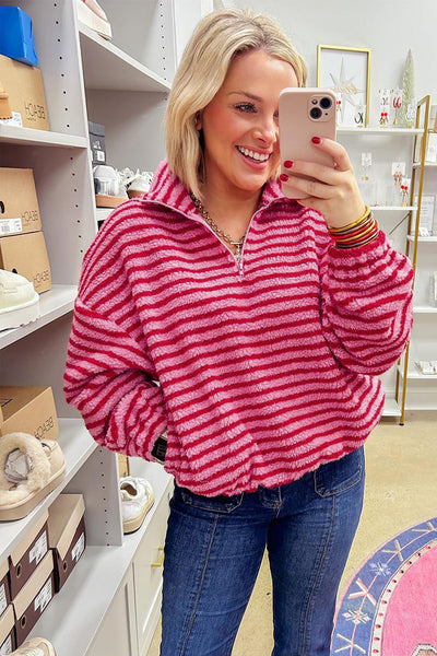 stylish women's pink striped sweatshirt - cozy casual top for everyday comfort and effortless fashion made for easy styling and wardrobe coordination,