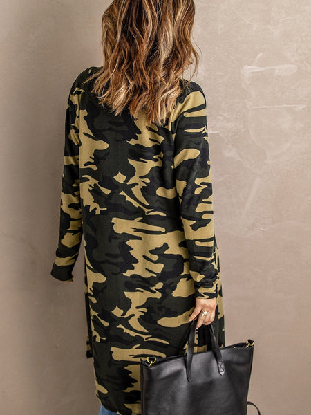 Women's Green Camo Print V-Neck Cardigan in Cardigans