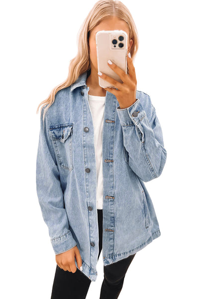 Leopard Print Color Block Long Sleeve Lapel Denim Jacket