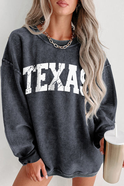 Women's Charcoal Gray Corduroy Texas Graphic Pullover Sweater