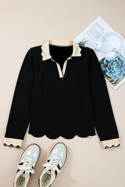 Elegant Black Collared Blouse for Women Flattering Fit, Versatile Style for Office and Casual Wear