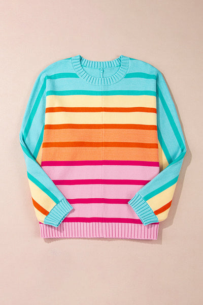 Cozy Women's Yellow Gradient Striped Ribbed Sweater - Loose Fit for Casual Chic Style