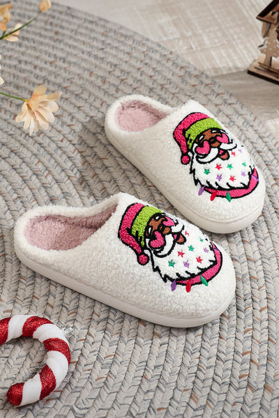 Women's Plush Santa Claus Slippers with Embroidered Stars