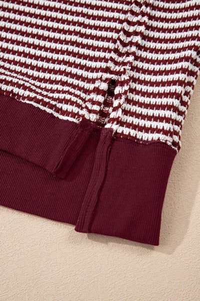 Women's Burgundy Striped Knit Long Sleeve Pullover