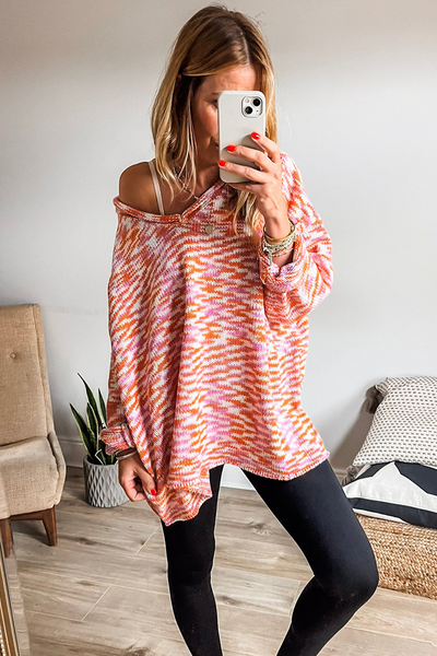Cozy Oversized Women's Abstract Print Sweater - Trendy Knit for Casual Chic Style and Ultimate Comfort