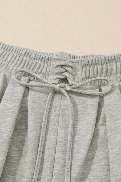 Women's Heather Gray Wide-Leg Cotton Blend Drawstring Sweatpants