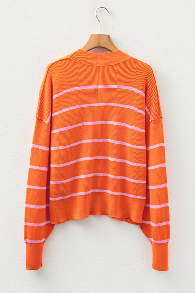 Stylish Women's Cozy Orange Stripe Sweater - Comfortable Knit Top with Relaxed Fit for Casual Everyday Style