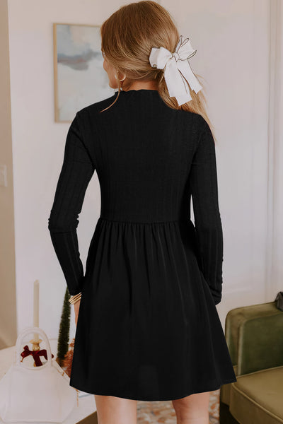 Elegant Black Ribbed Knit Mini Dress for Women Trendy Casual and Evening Style with Flattering Fit