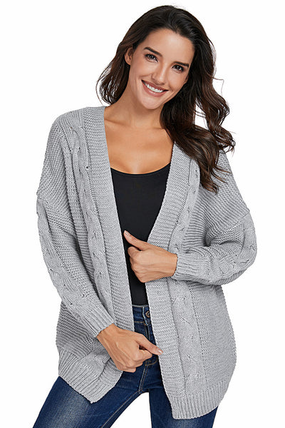 Oversized Cozy Gray Chunky Knit Cardigan for Women - Stylish Long Sleeve Sweater for Casual Comfort and Everyday Wear