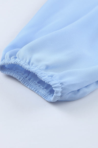 Chic Light Blue V-Neck Long Sleeve Ruffle Mini Dress for Women Ideal for Spring & Summer Events, Effortlessly Stylish