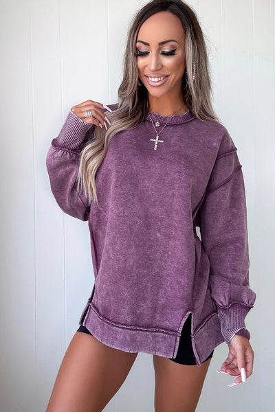 Cozy Women's Valerian Mineral Wash Pullover Sweatshirt with Exposed Seams Unique, Stylish Comfort for Every Occasion