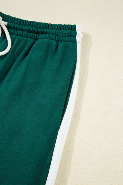 Women's Sea Green Pullover and Varsity Stripe Drawstring Pants Set - Comfy Casual Loungewear for Relaxed Style