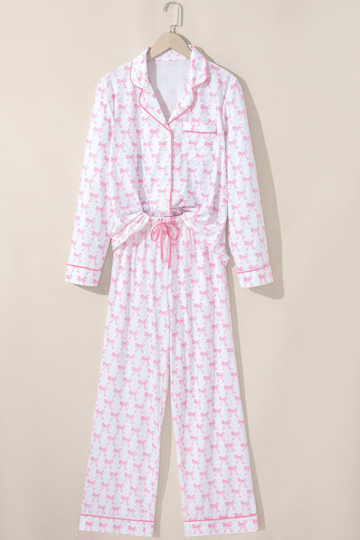 Cozy Women's Bow Print Cotton Pajama Set Stylish Sleepwear for Relaxed Nights and Comfortable Lounging