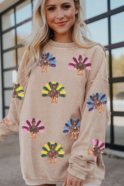 Oversized Apricot Corduroy Turkey Graphic Sweatshirt with practical styling and dependable silhouette control.