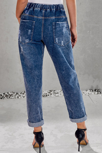 High Waist Raw Hem Ripped Skinny Casual Denim Jeans