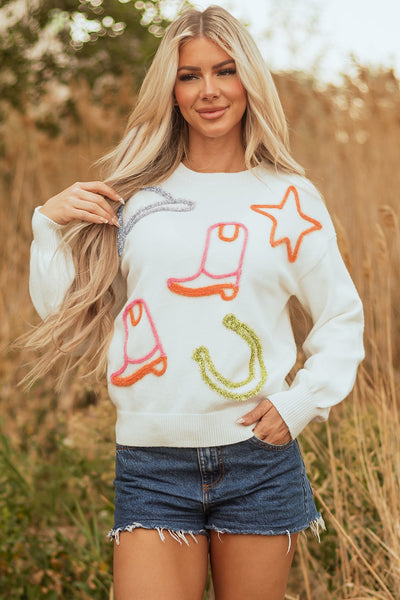 Chic Women‚Äôs Cozy White Sparkly Tinsel Sweater - Relaxed Fit Knit Top for Effortless Winter Style