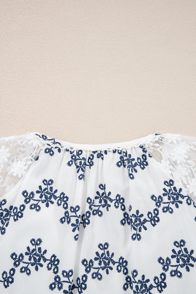 Chic Ivory Lace Patchwork Blouse for Women - Lightweight, Versatile Top for Casual and Dressy Occasions