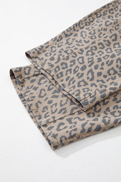 Women's Leopard Print High-Rise Cropped Wide Leg Jeans
