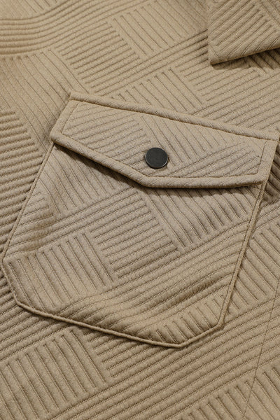 Women's Khaki Textured Shacket with Flap Pockets - Trendy Layering Jacket for Casual Chic Style