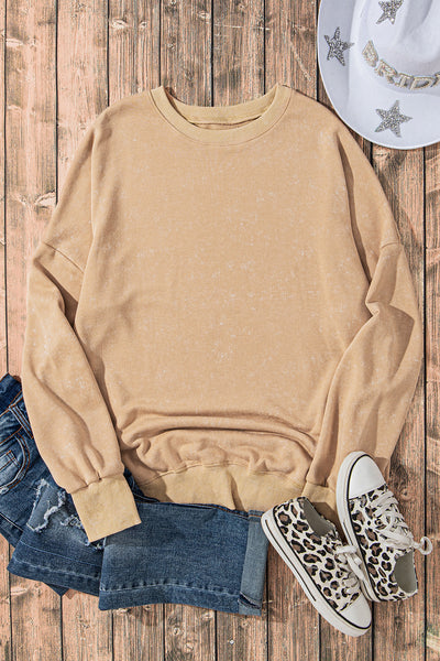 Casual Women's Oversized Khaki Sweatshirt with Drop Shoulders & Ribbed Trim for Effortless Comfort and Chic Style